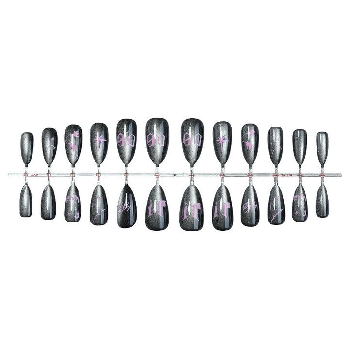 Artistic Press-On Nails Set with Chic Gothic Design Bowlift