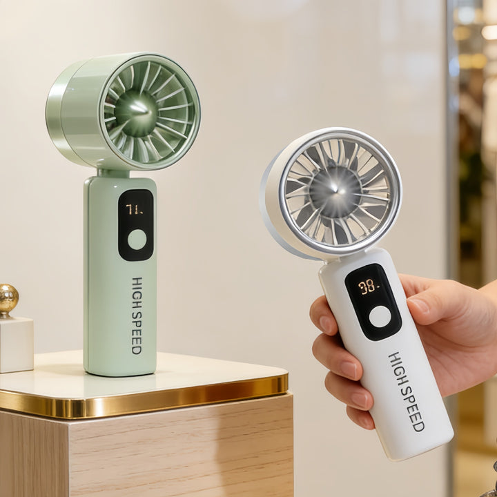 Ladies Portable Mini Fan with Digital Temperature Display Bowlift