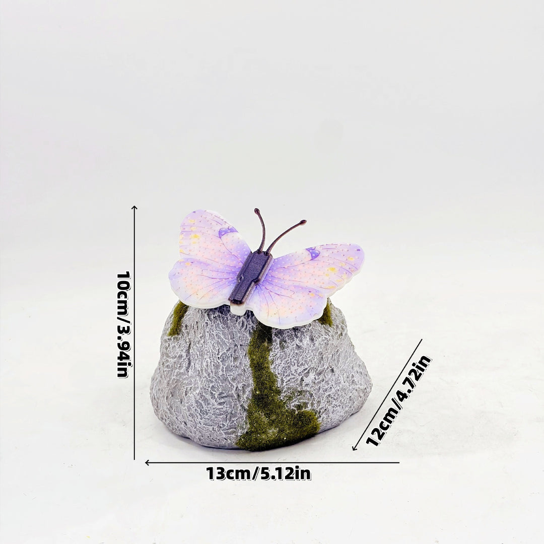 Decorative Solar-Powered Butterfly Perched Stone LED Garden Accent Bowlift