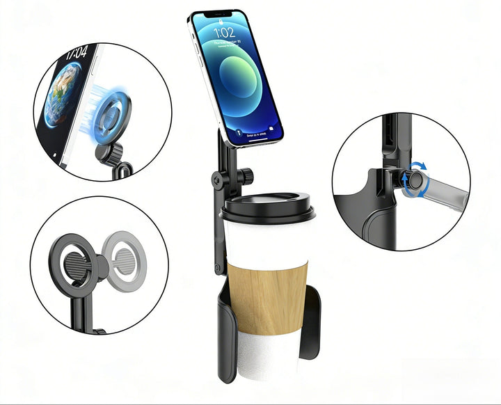 Adjustable car headrest tablet and smartphone holder with telescopic support arm and anti slip cradle Bowlift
