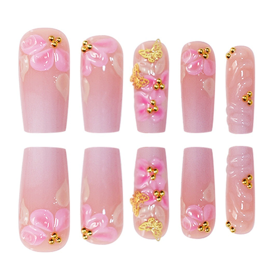 3D Floral Design Press-On Nail Set Bowlift