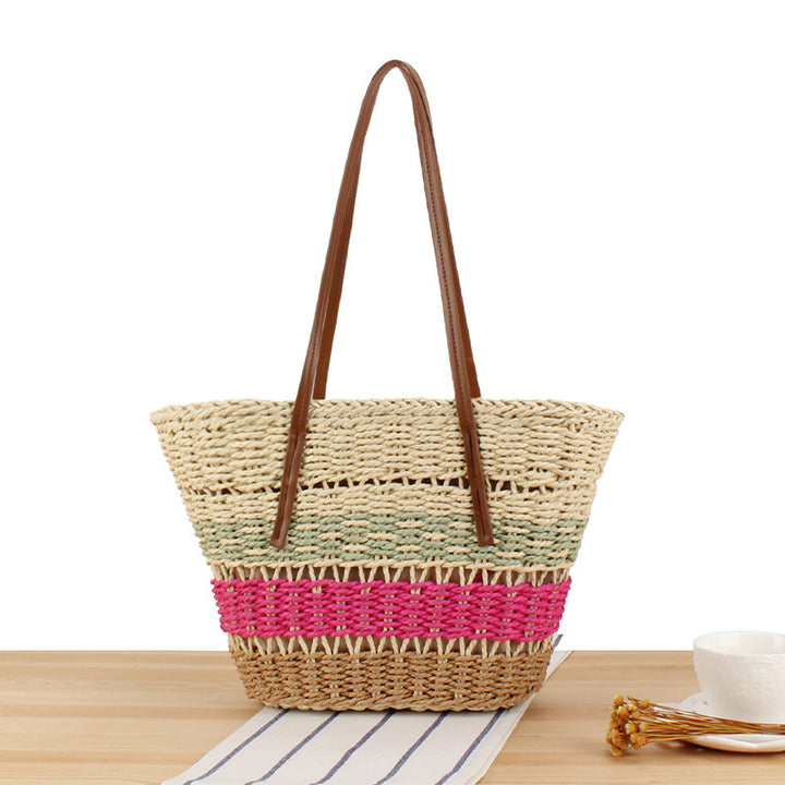 Braided Bast Handbag with Leather Handles Bowlift