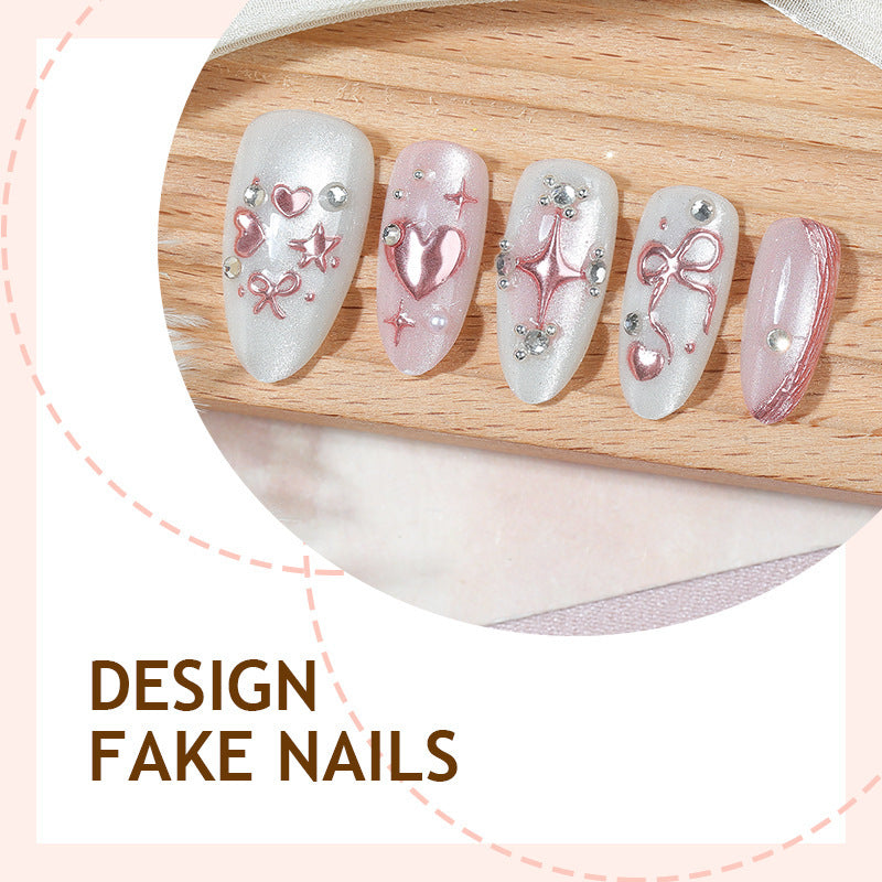 Acrylic nail set with elegant flower and rhinestone design Bowlift