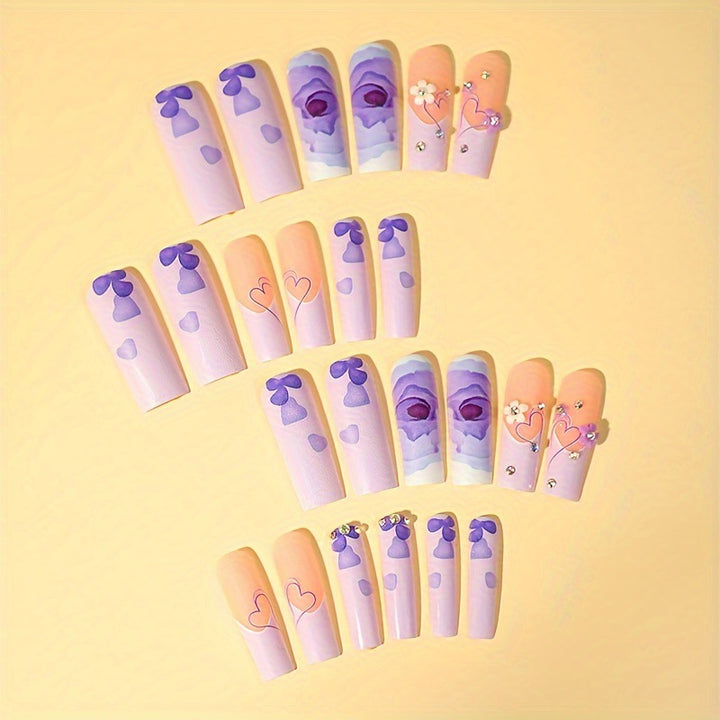 Artificial Nail Set with Floral Patterns Bowlift