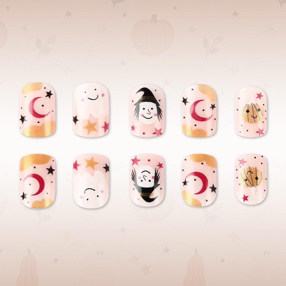 Whimsical Halloween-Themed Press-On Nail Art Set Bowlift