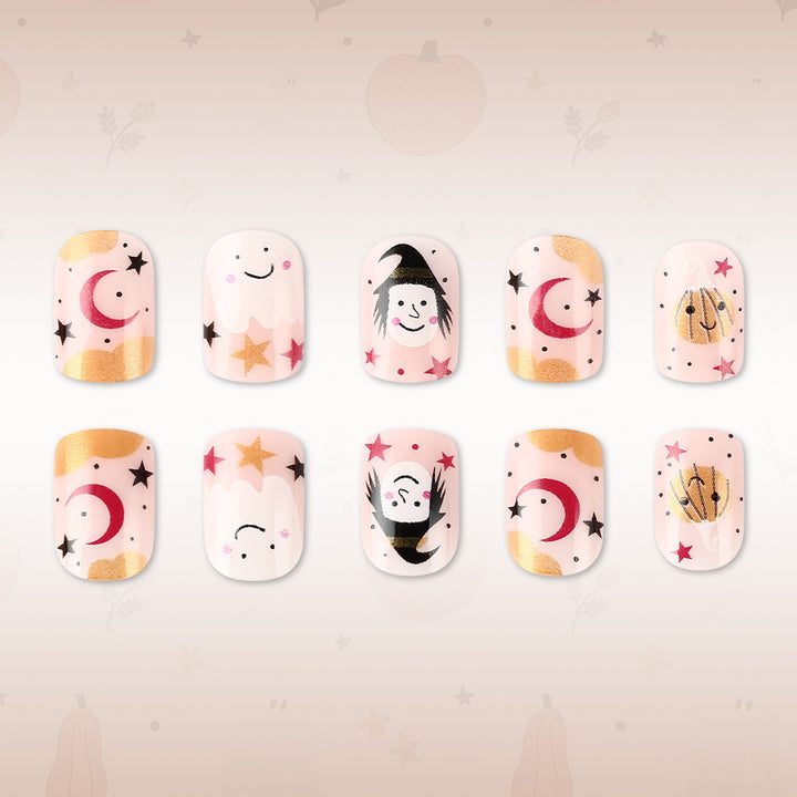 Whimsical Halloween-Themed Press-On Nail Art Set Bowlift