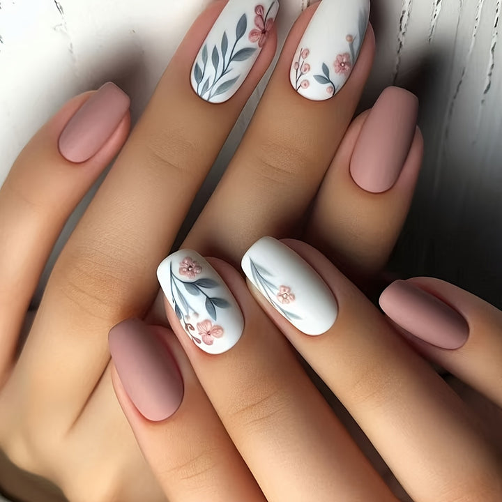 Floral Art Acrylic Nail Set Bowlift