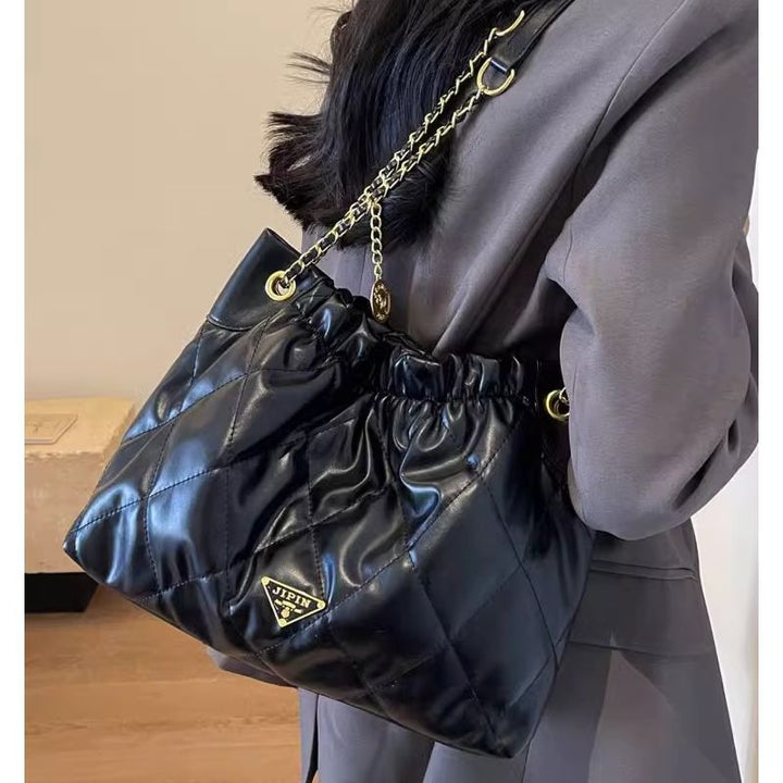Quilted Chain-Handle Shoulder Bag Bowlift