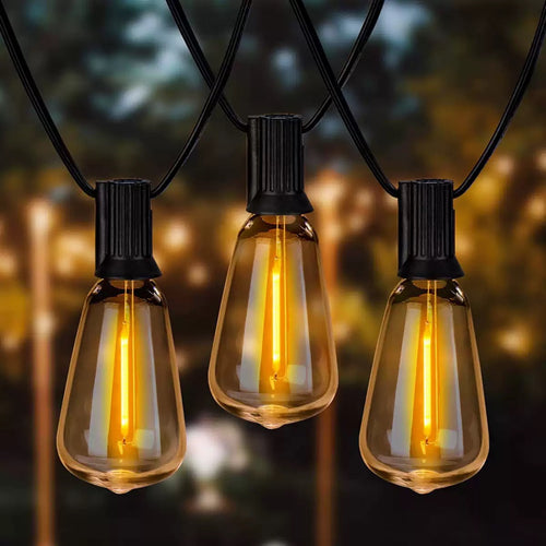 Outdoor Vintage Filament LED String Lights With Shatterproof Teardrop Bulbs And Heavy-Duty Weatherproof Cable Bowlift
