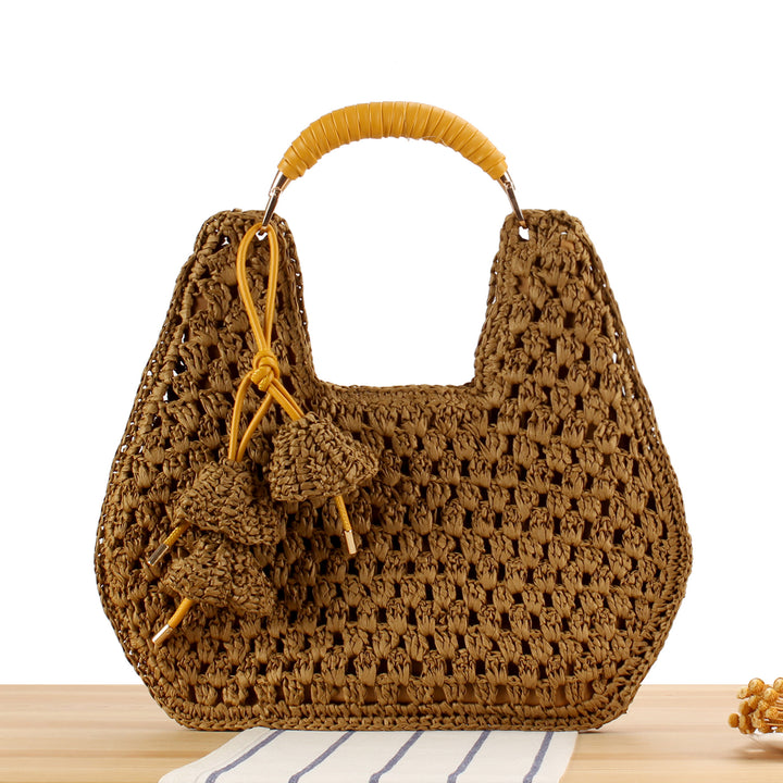 Handbag Made from Handcrafted Natural Material with Unique Tassel Pendant Bowlift