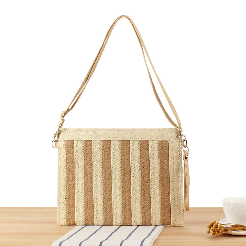 Handbag Made of Woven Material with Stylish Stripe Pattern Bowlift