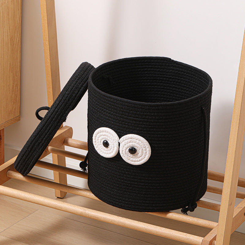 Women's Round Storage Basket with Lid and Eye Design Bowlift