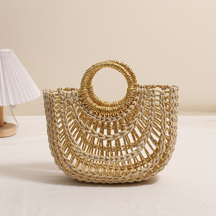 Handcrafted basket bag with stylish ring handle Bowlift
