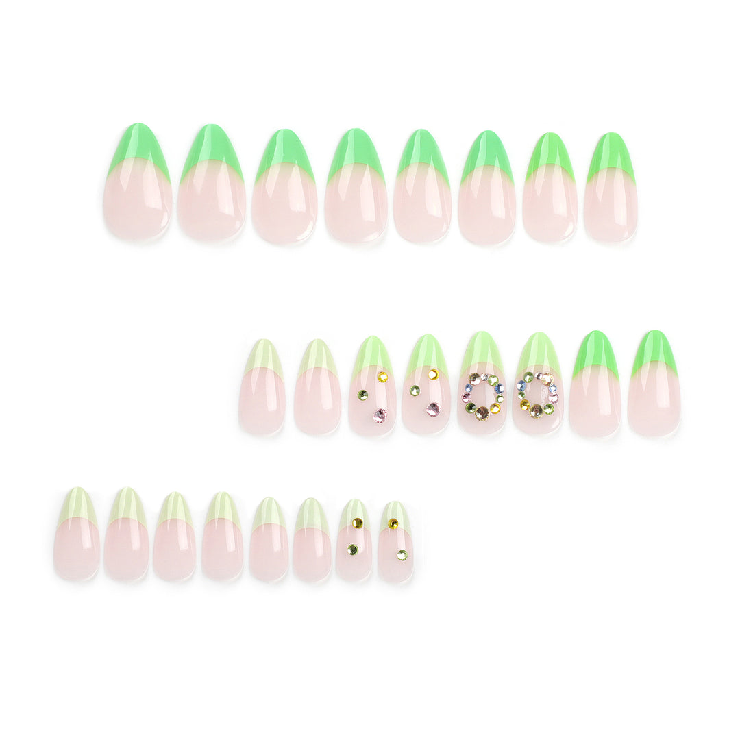 Artificial nail art with spring-like design and sparkling accents Bowlift