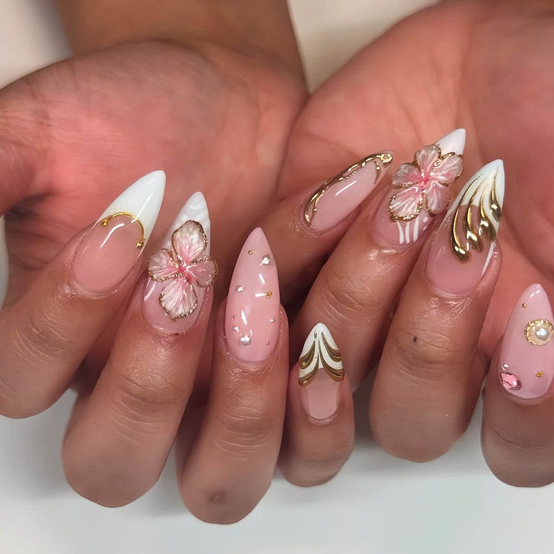 Elegant Floral Stiletto Nail Art Bowlift