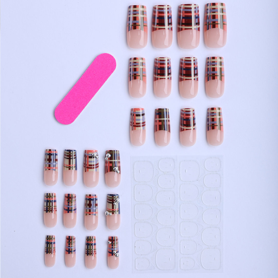 Artificial nails with geometric patterns and glossy accents Bowlift