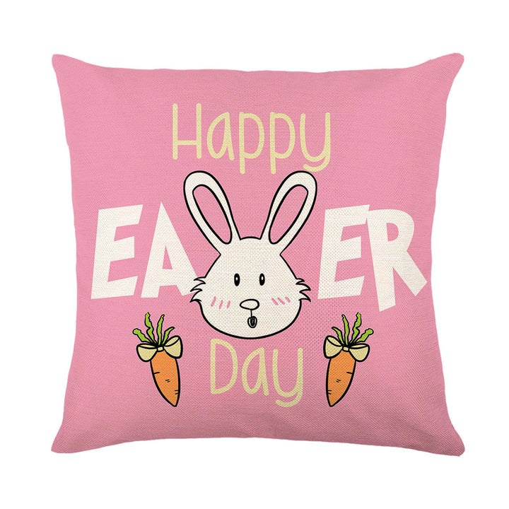 Spring Easter Cotton-Linen Square Decorative Throw Pillow Cover with 'Happy Easter' Script Print