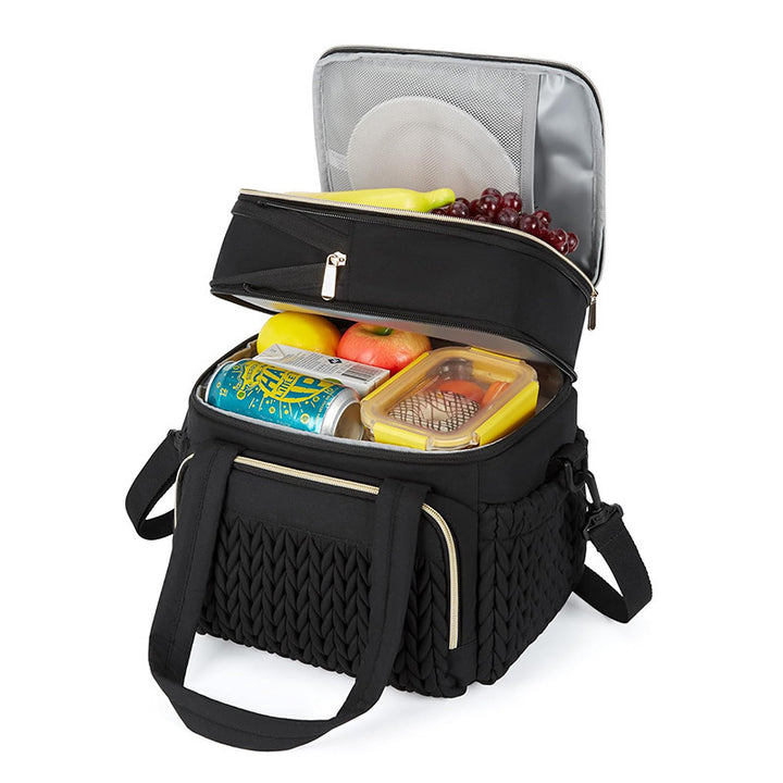 Insulated picnic bag with multi-layered interior compartment and practical carrying system Bowlift