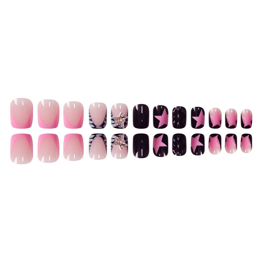 Artistic Press-On Nail Set with Star and Glitter Accents Bowlift