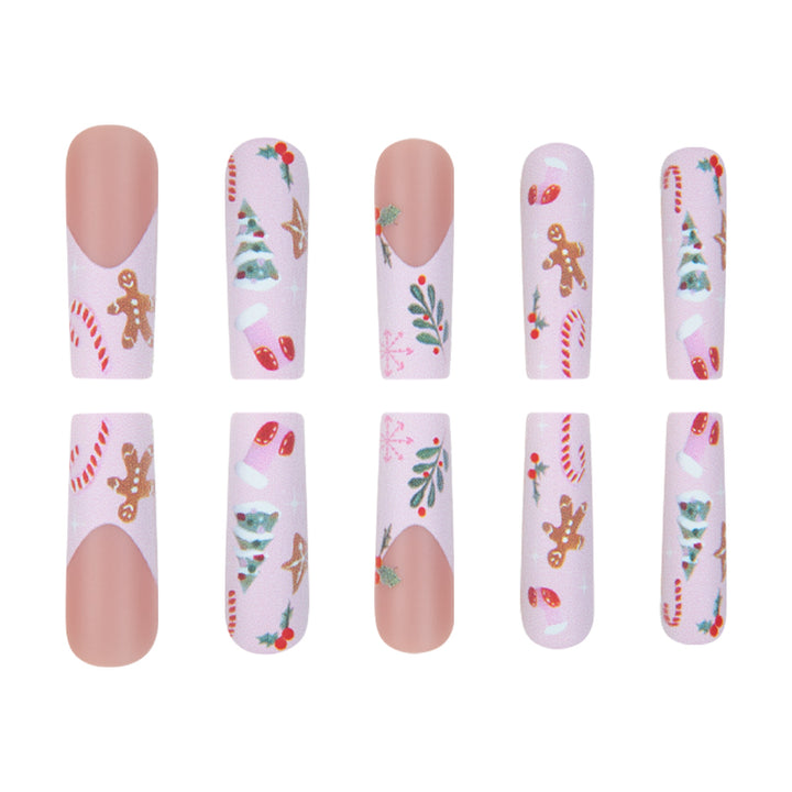 Festive Holiday-Themed Long Press-On Nails Bowlift