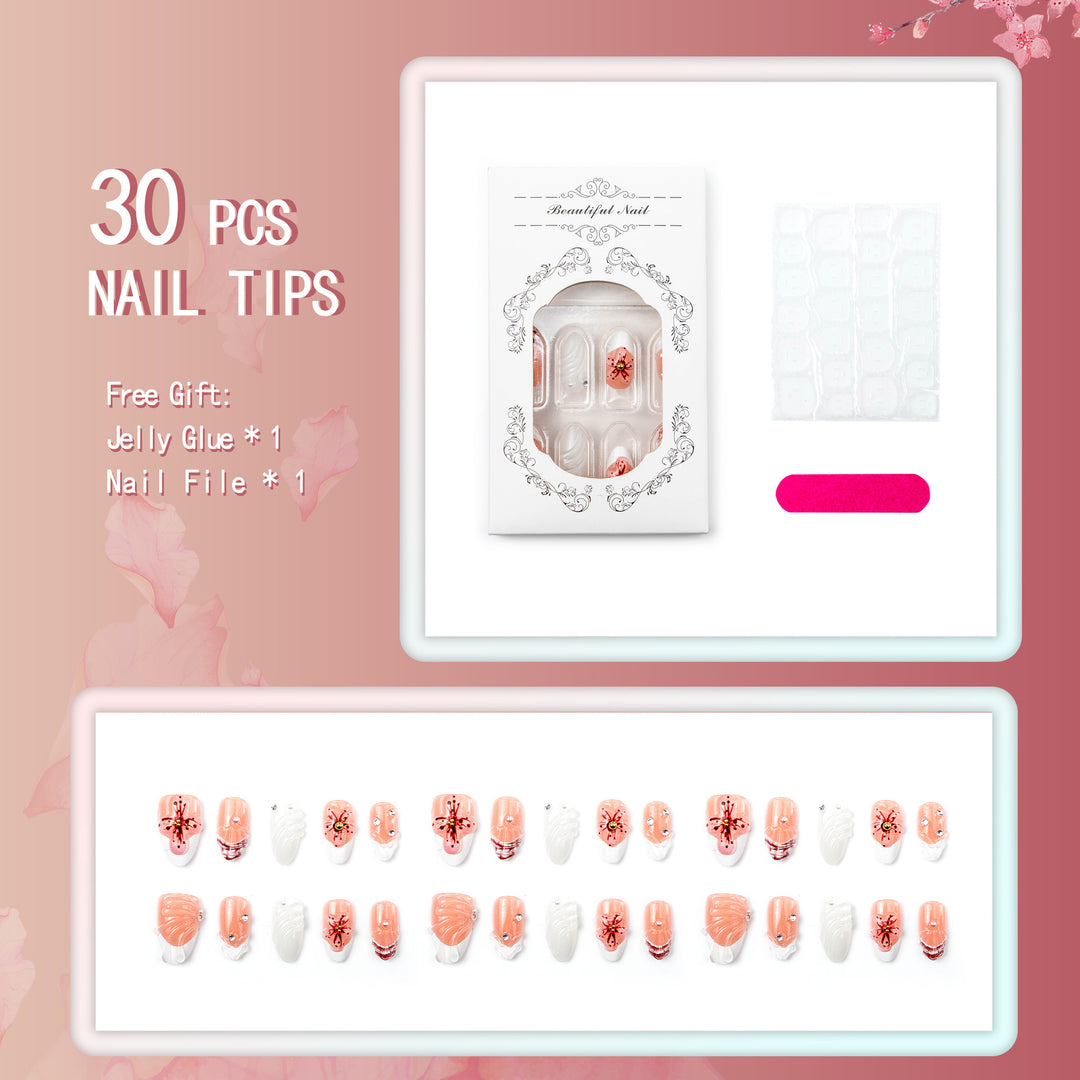 Artificial nails with handcrafted flower and glitter elements Bowlift