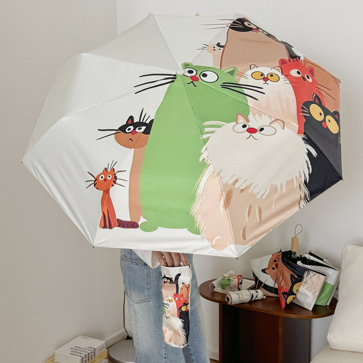 Women's Folding Umbrella with Playful Cat Design Bowlift