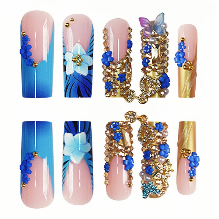 Artistic Floral Embellished Press-On Nail Extensions Bowlift