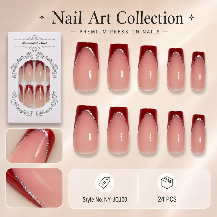Premium Artificial Nail Set with Elegant Decoration Bowlift