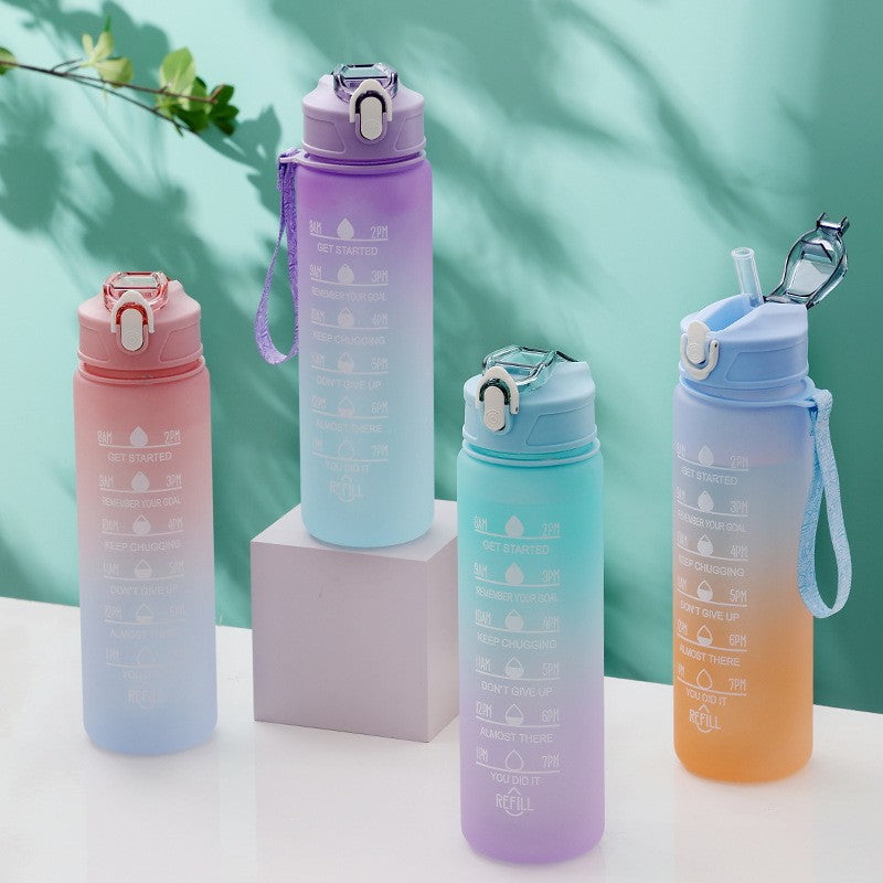 Motivational Time-Marker Hydration Bottle with Flip Lock and Carry Strap Bowlift