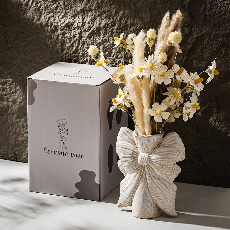 Ceramic Sculptural Belt Bow Table Vase with Narrow Neck