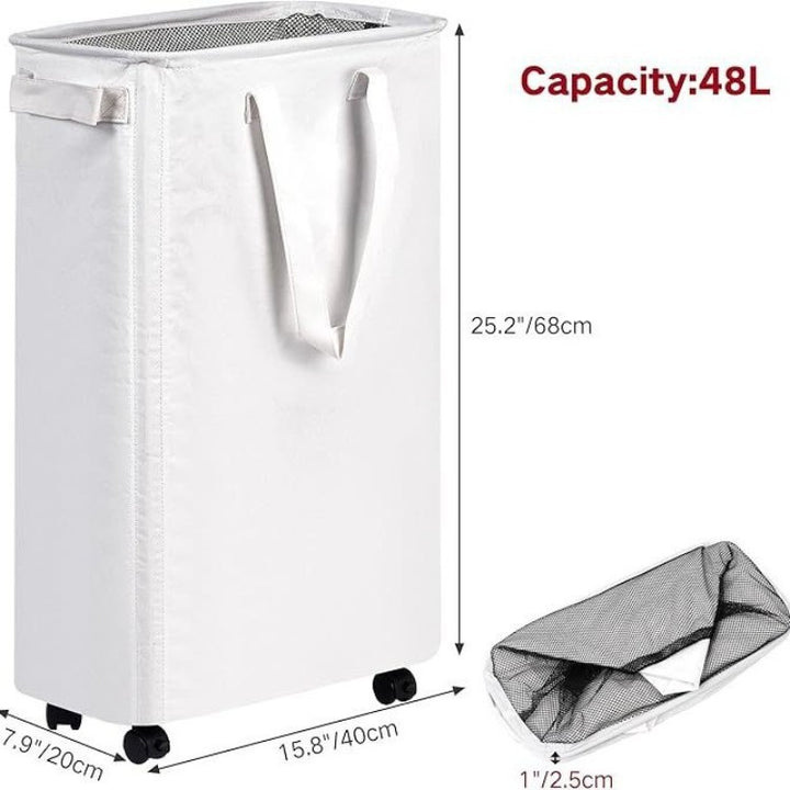 Foldable laundry basket with wheels and practical lid Bowlift