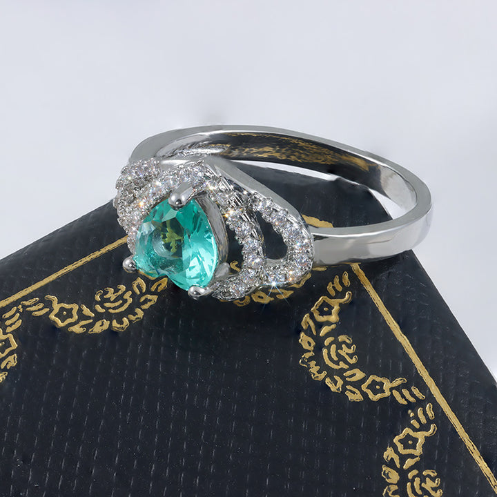 Heart Heart-Shaped Simulated Emerald Halo Engagement Ring With Pavé Cubic Zirconia