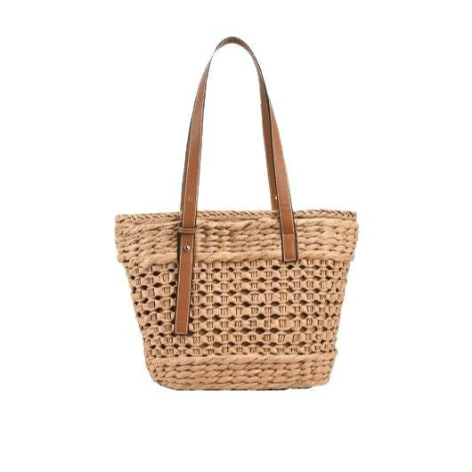 Braided raffia shoulder bag with leather handles Bowlift