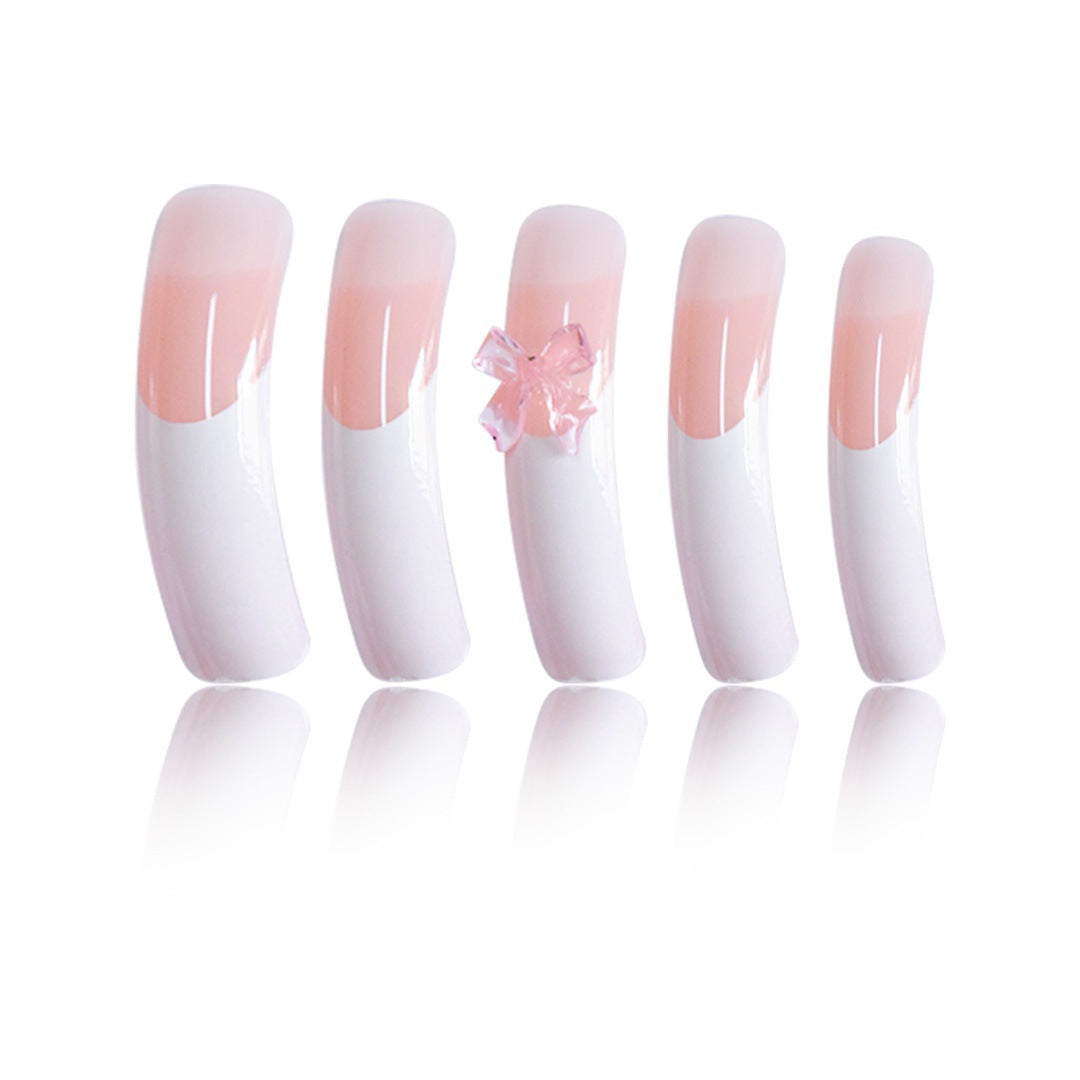 Elegant French Tip Press-On Nails with Bow Accents Bowlift