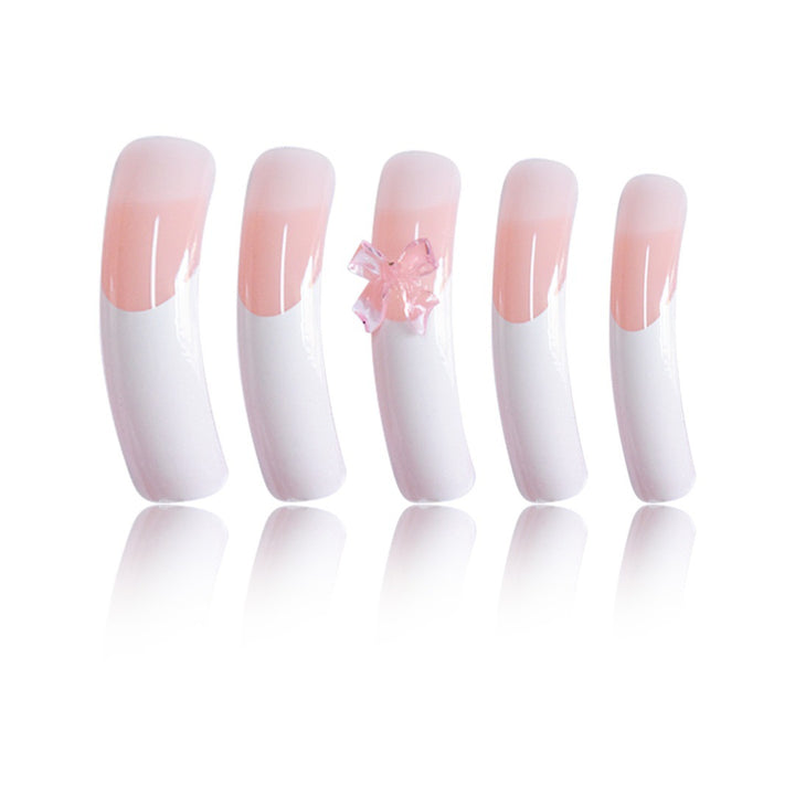 Elegant French Tip Press-On Nails with Bow Accents Bowlift