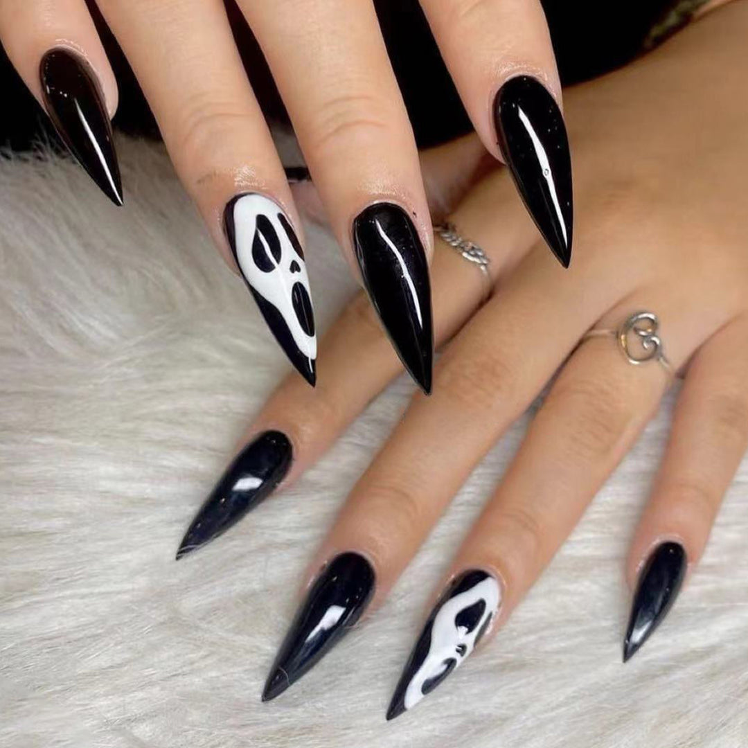 Artistic Stiletto Press-On Nails with Ghost Design Bowlift