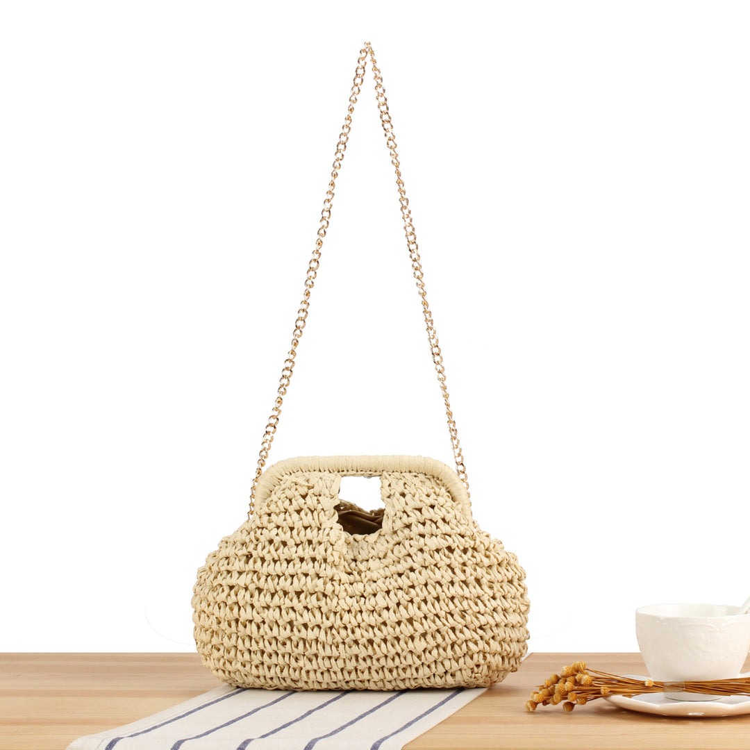Shoulder bag made of hand-knotted natural material with elegant chain strap Bowlift