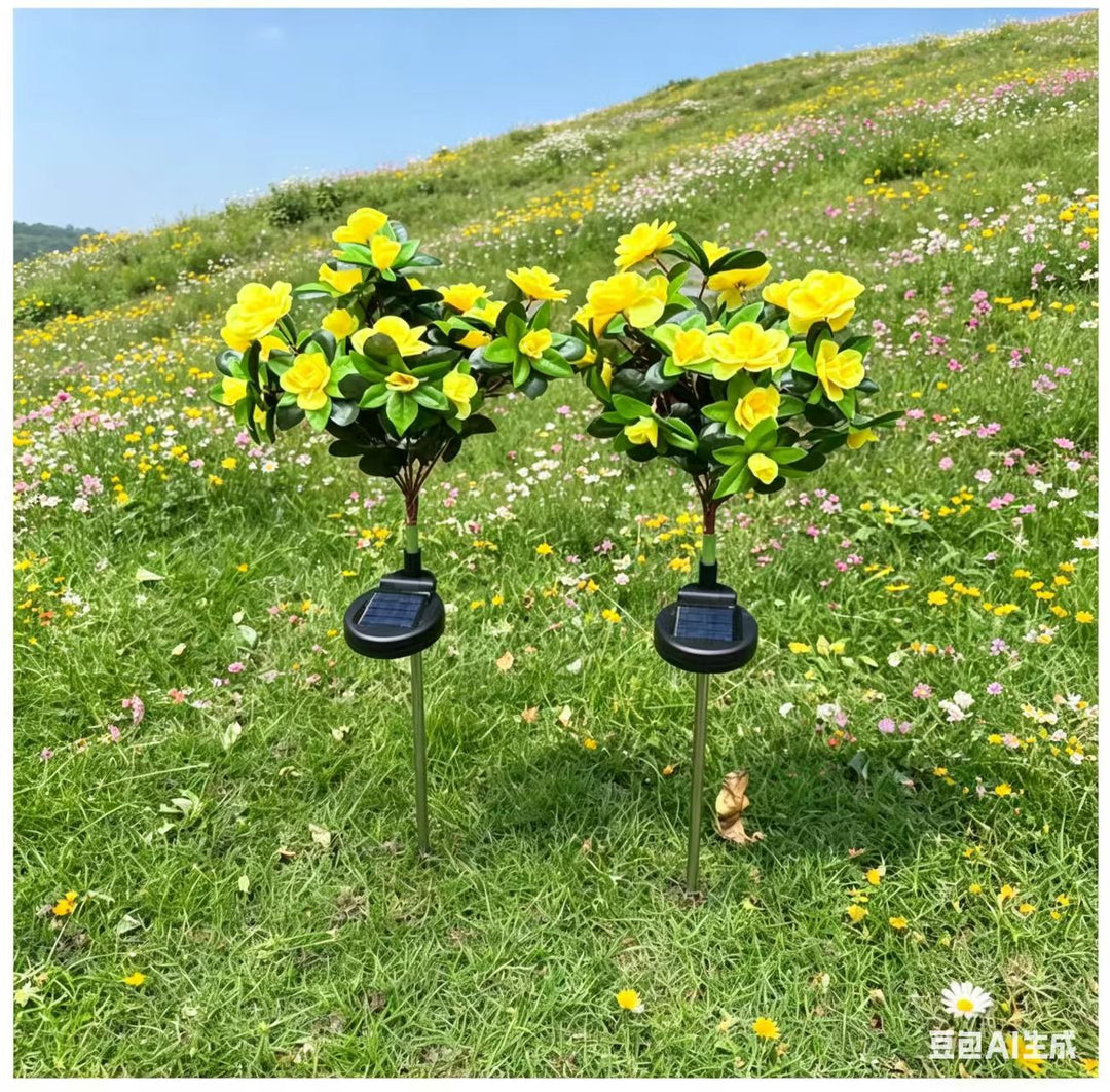 Solar-Powered Realistic Camellia Floral Garden Stake Lights With Adjustable LED Heads And Stainless Steel Spike Bowlift