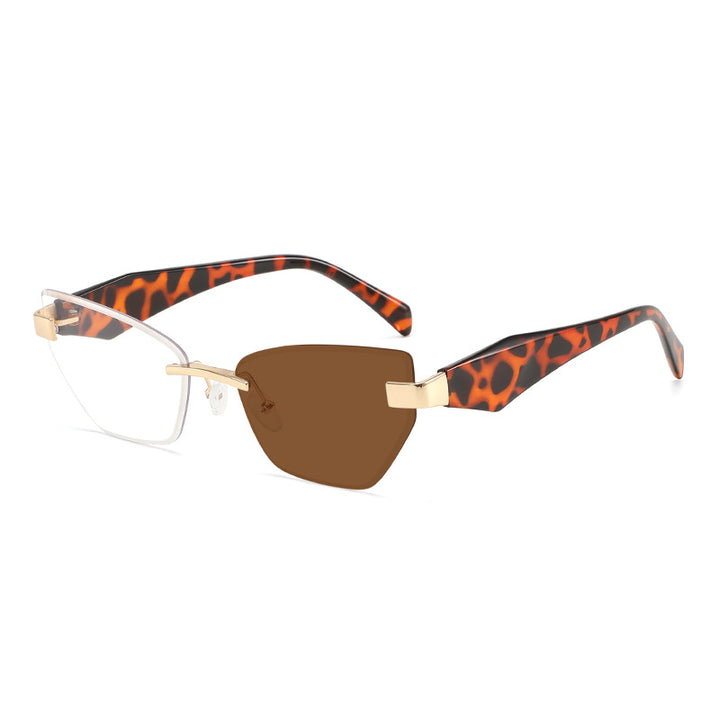Rimless Geometric Cat-Eye Sunglasses with Sculpted Temples Bowlift