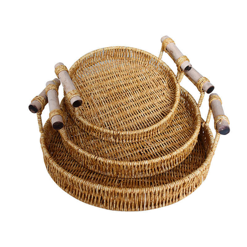 Handcrafted Natural Woven Serving Tray Set Bowlift