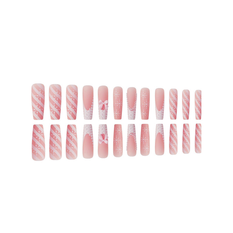 Decorative Press-On Nail Art with Pearl and Bow Accents Bowlift