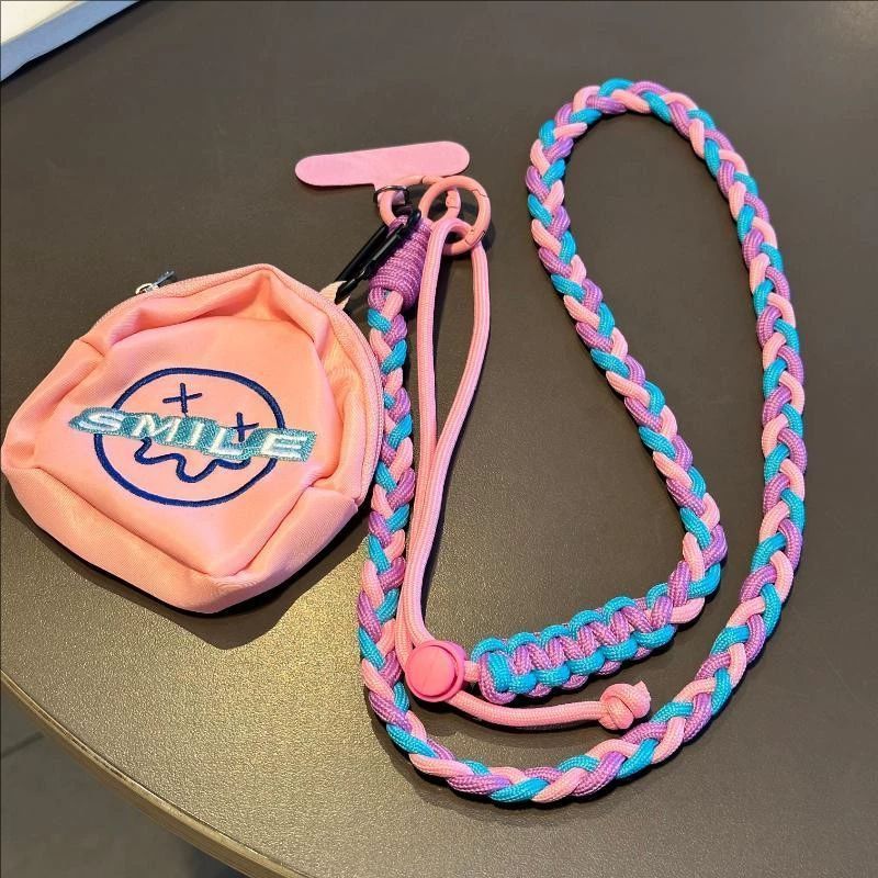 Braided crossbody phone lanyard with detachable mini pouch and adjustable cord Bowlift