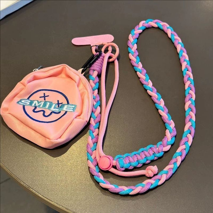 Braided crossbody phone lanyard with detachable mini pouch and adjustable cord Bowlift