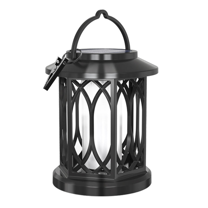 Decorative Solar Hanging Lantern With Metal Lattice Panels Bowlift