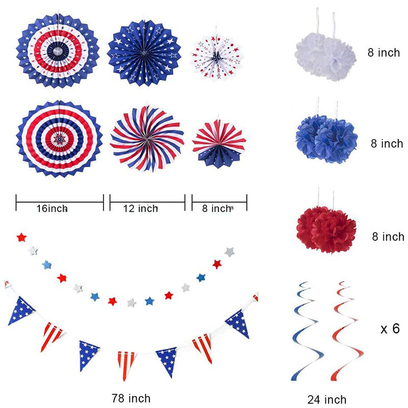 Unisex multi-piece party decoration set with paper fans pom poms bunting garland Bowlift