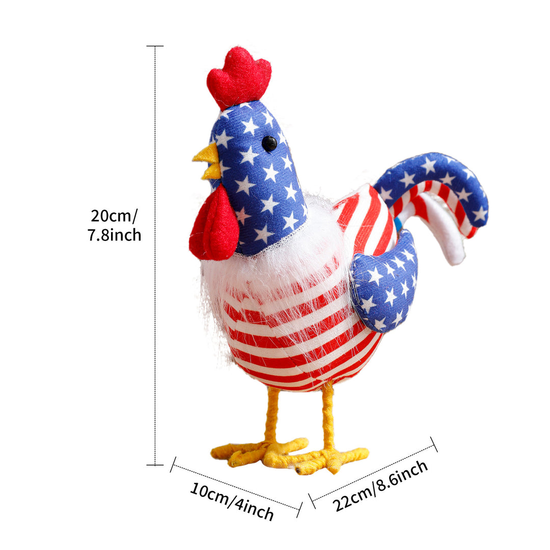 Unisex nan decorative plush rooster in Americana design with star pattern and standing wire legs Bowlift