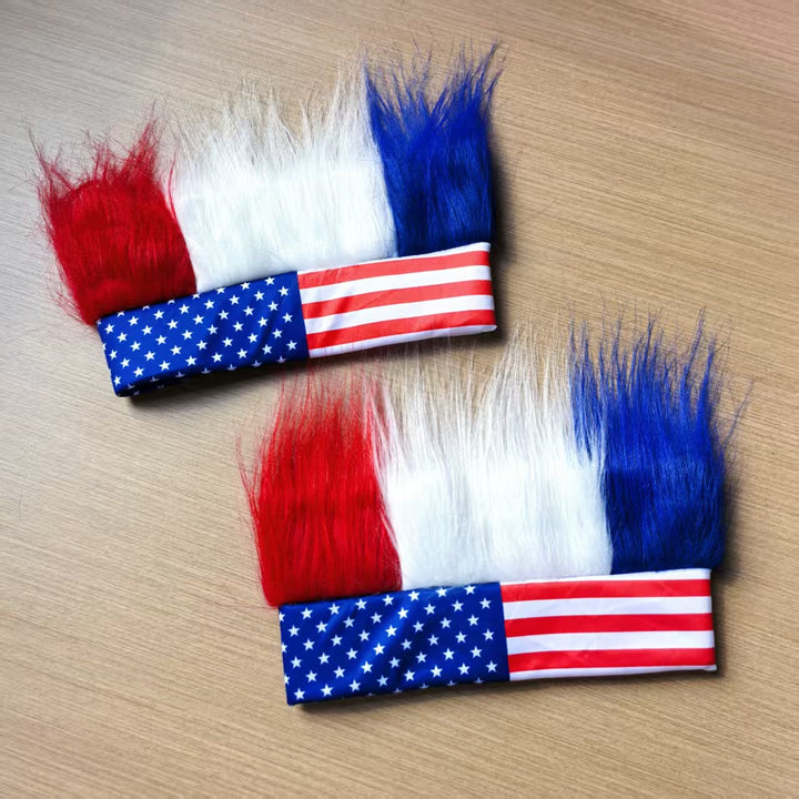 Independence Day novelty synthetic hair wig headband with American flag band Bowlift