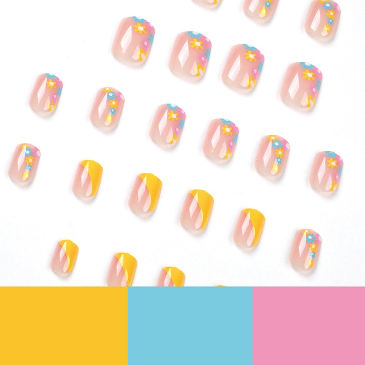 Artful Nail Extensions with Floral Pattern Bowlift