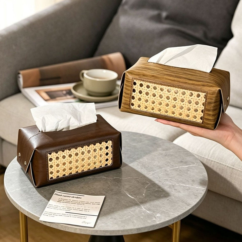 Decorative Rattan Patterned Tissue Box Holder Bowlift