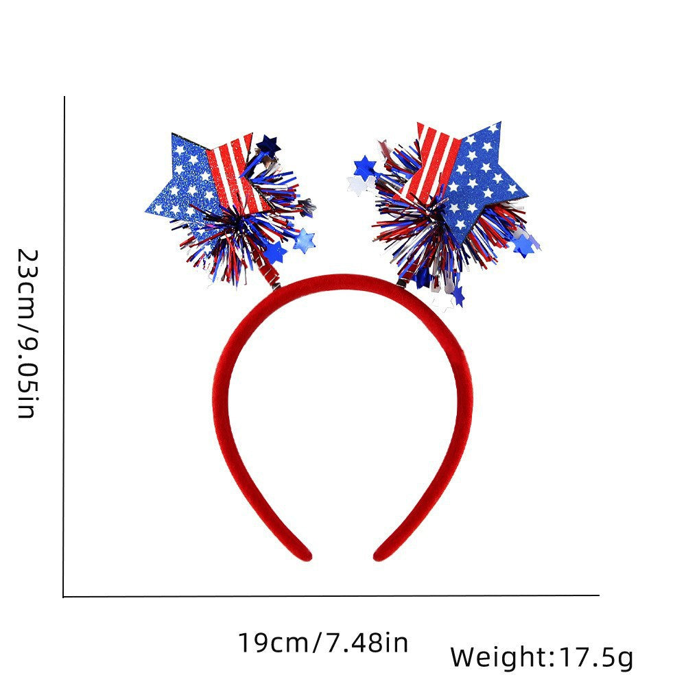 Women's Independence Day patriotic pompom headband with tinsel star toppers Bowlift